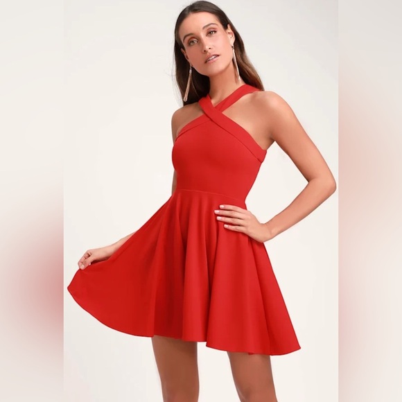 Lulus NWT Size M Red Orange The Way You Look Tonight Skater Mini Dress - Picture 1 of 11